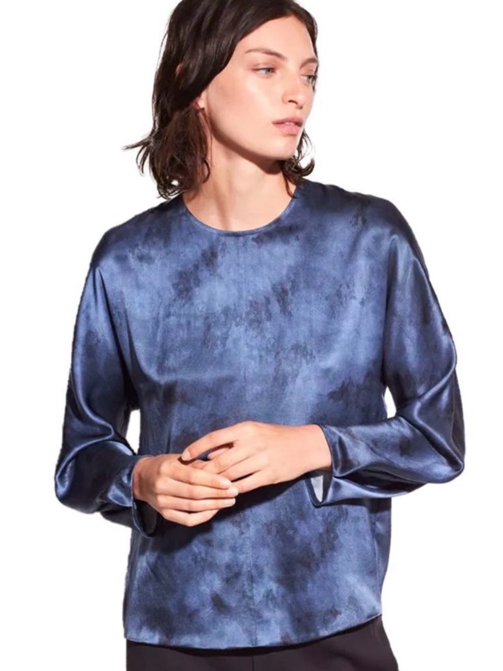 Vince Blue Watercolor Silk Blouse